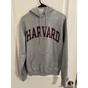 Champion‎ Harvard University Hoodie Grey Heather Fleece Sweatshirt Mens Small
